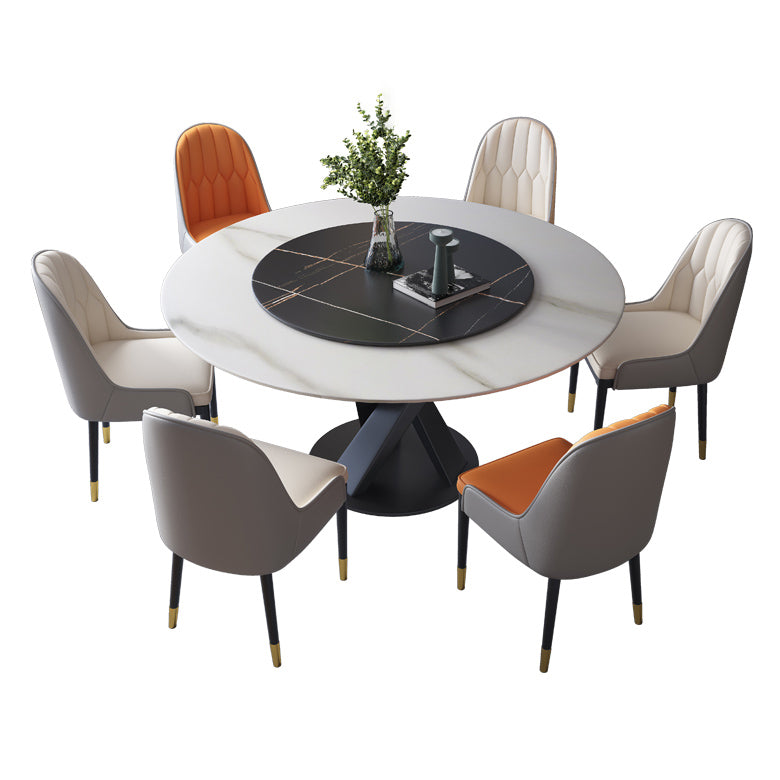 Contemporary Sintered Stone Round Dining Table Kitchen Standard Dining Table with Pedestal Base