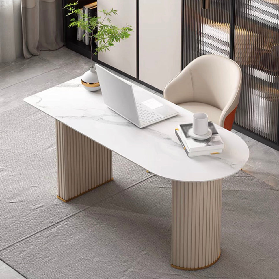 Tavolo da pranzo in stile moderno a forma ovale tavolo fisso bianco con pietra sinterizzata