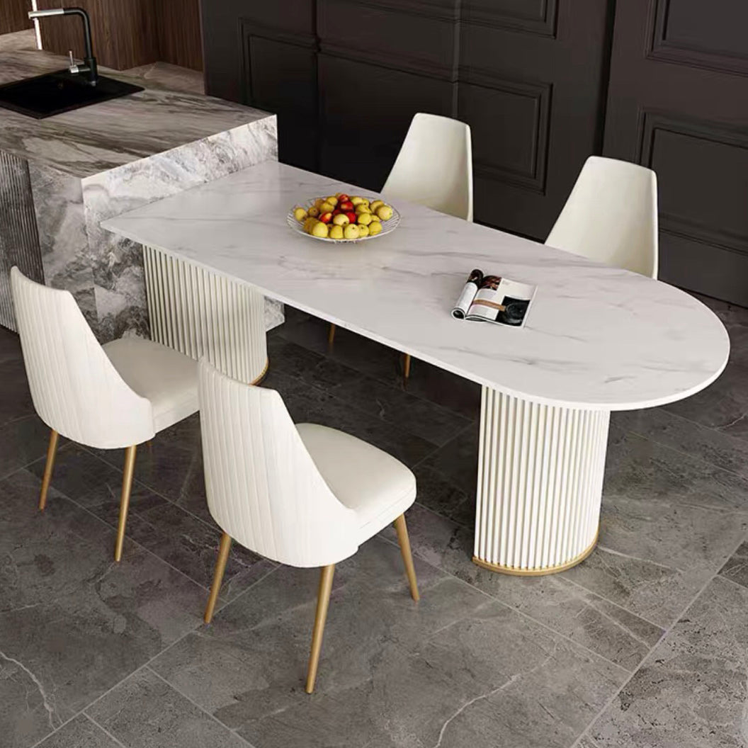 Tavolo da pranzo in stile moderno a forma ovale tavolo fisso bianco con pietra sinterizzata