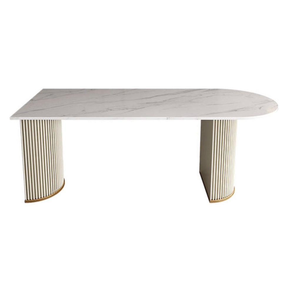Tavolo da pranzo in stile moderno a forma ovale tavolo fisso bianco con pietra sinterizzata