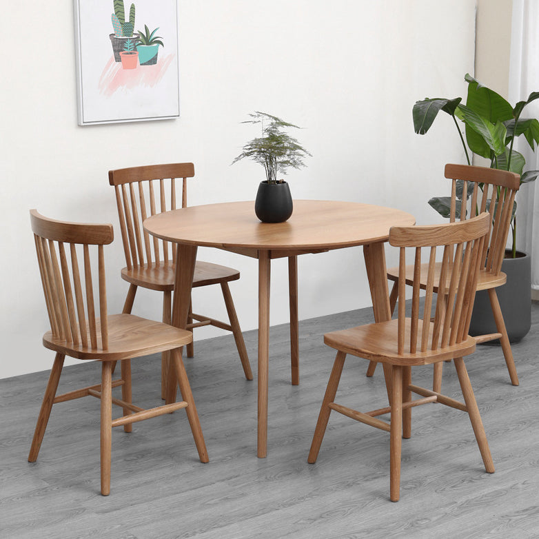 Contemporary Round Dining Table Oak Solid Wood Table with 4 Legs for Dining Room