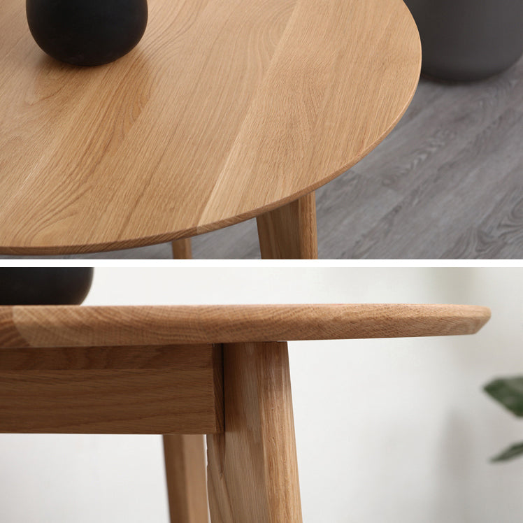 Contemporary Round Dining Table Oak Solid Wood Table with 4 Legs for Dining Room