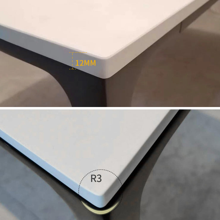 Metal Contemporary Rectangular Table High Gloss White Sintered Stone Dining Table with 4 Legs