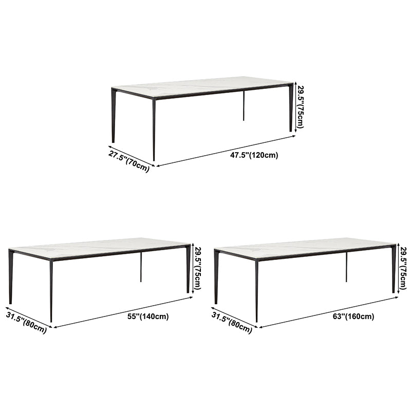 Metal Contemporary Rectangular Table High Gloss White Sintered Stone Dining Table with 4 Legs
