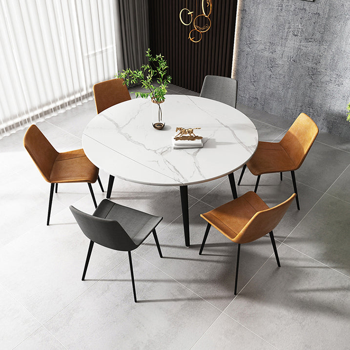 Modern Style Sintered Stone Dining Table White Round Table with Metal Base for Home