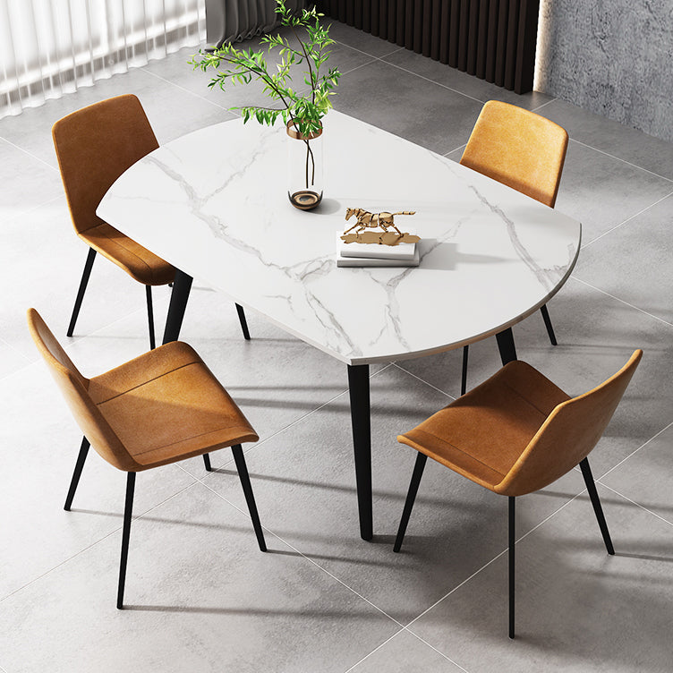 Modern Style Sintered Stone Dining Table White Round Table with Metal Base for Home