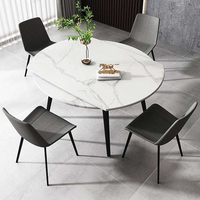 Modern Style Sintered Stone Dining Table White Round Table with Metal Base for Home