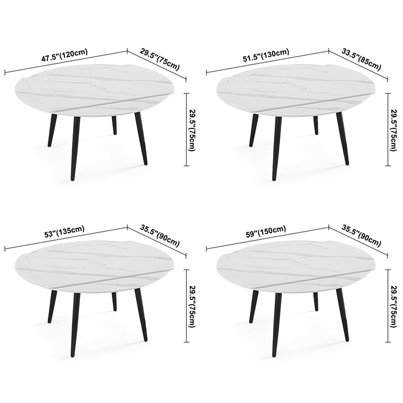 Modern Style Sintered Stone Dining Table White Round Table with Metal Base for Home