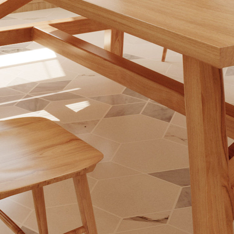 Eenvoudige dennen vaste houten eettafel rechthoekige tafel in houten kleur met vier veter