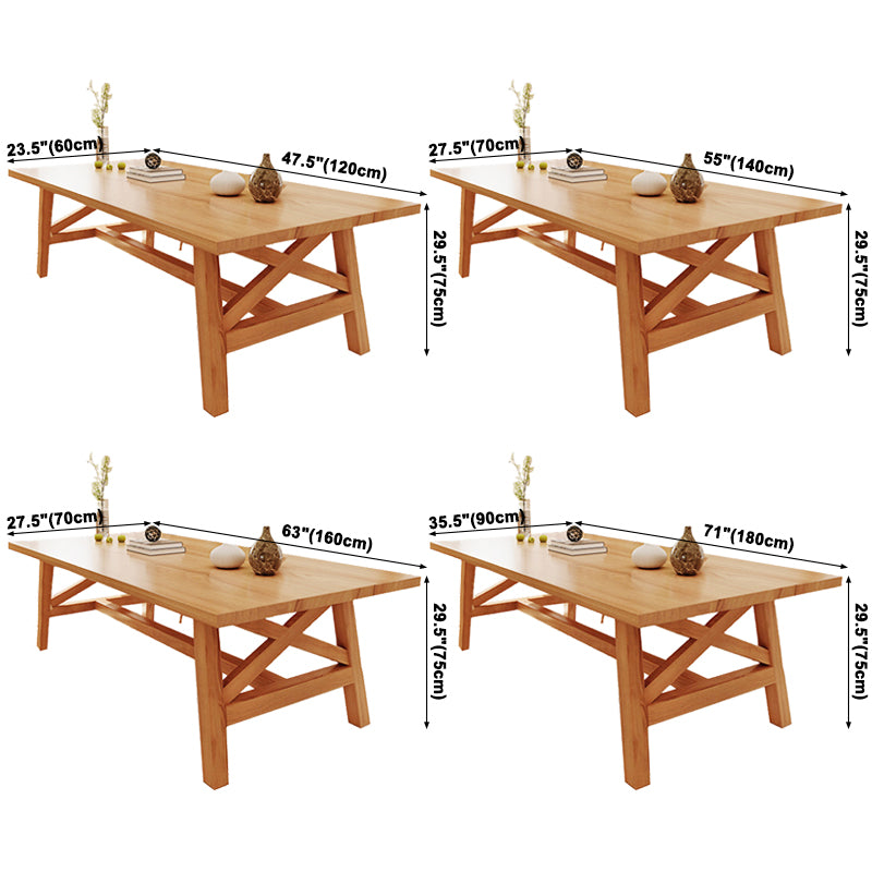 Eenvoudige dennen vaste houten eettafel rechthoekige tafel in houten kleur met vier veter