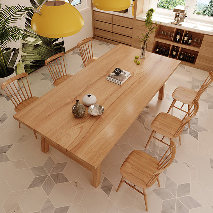 Eenvoudige dennen vaste houten eettafel rechthoekige tafel in houten kleur met vier veter