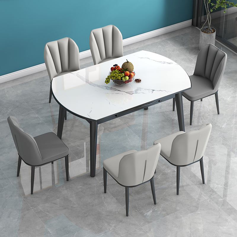 Tavolo da pranzo in pietra sinterizzato in stile moderno tavolo a goccia rotonda con base di legno