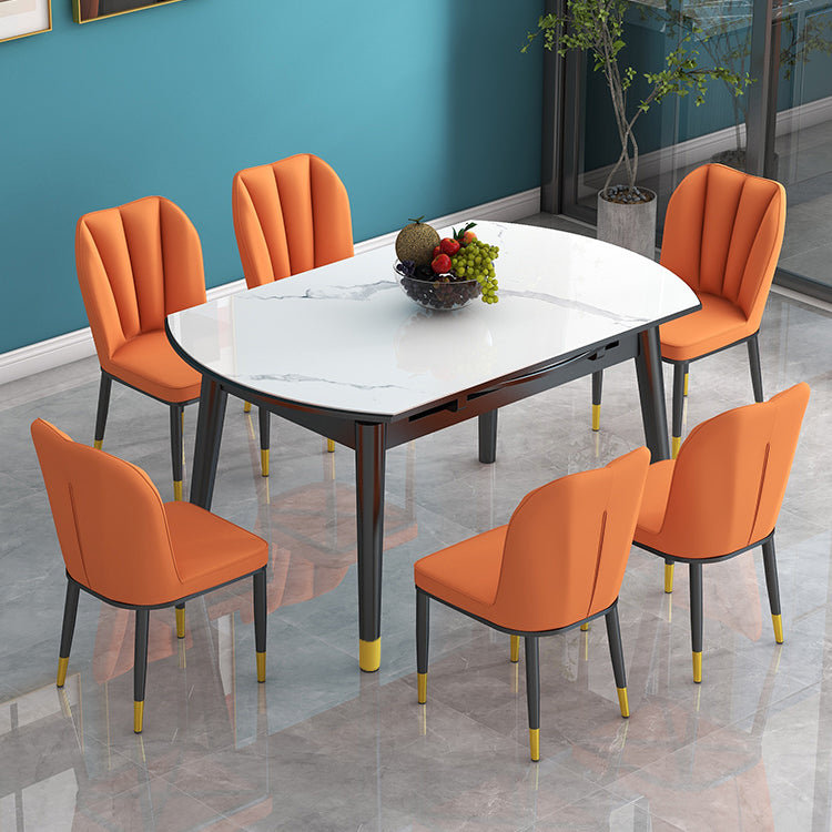 Tavolo da pranzo in pietra sinterizzato in stile moderno tavolo a goccia rotonda con base di legno