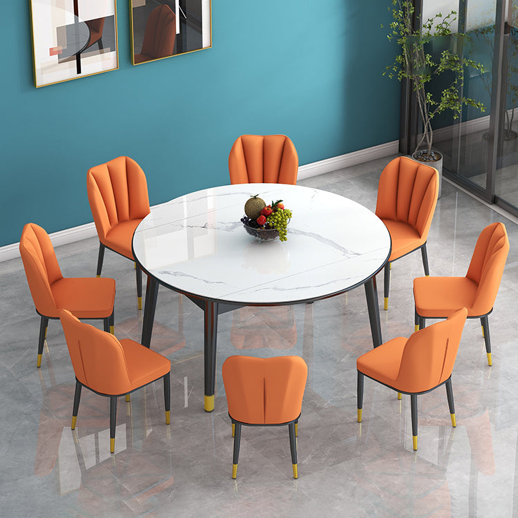 Tavolo da pranzo in pietra sinterizzato in stile moderno tavolo a goccia rotonda con base di legno
