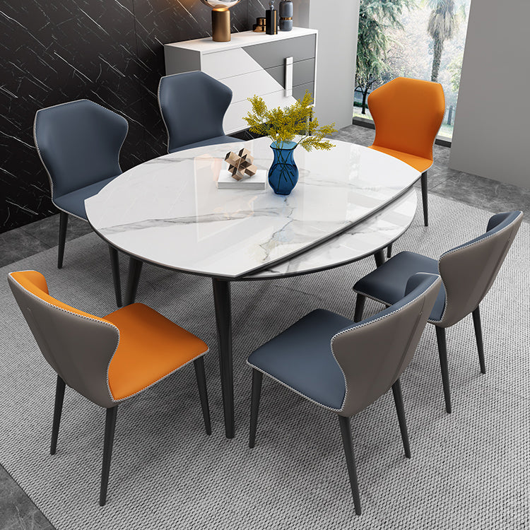 Mesa de comedor de piedra sinterizada de estilo moderno Mesa de hoja de caza redonda blanca con 4 patas