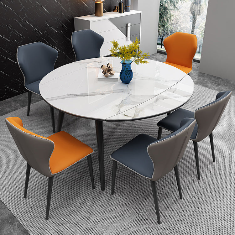 Mesa de comedor de piedra sinterizada de estilo moderno Mesa de hoja de caza redonda blanca con 4 patas