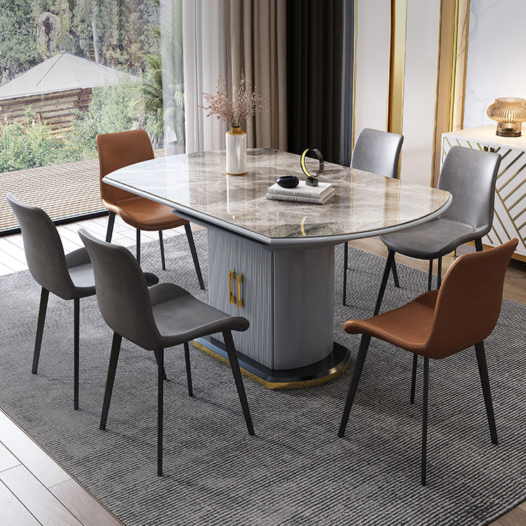 Modern Style Sintered Stone Dining Table Drop-Leaf Round Table with Metal Base