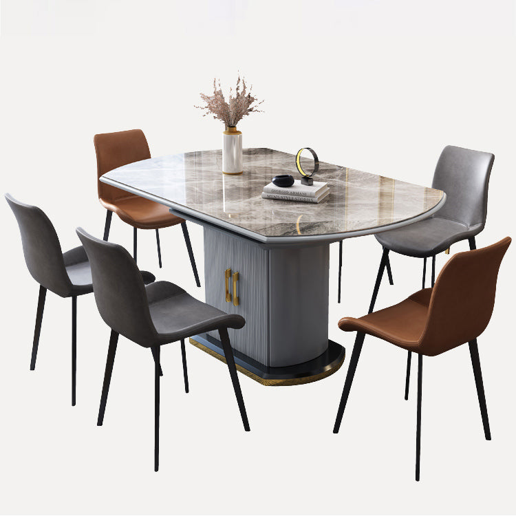 Modern Style Sintered Stone Dining Table Drop-Leaf Round Table with Metal Base