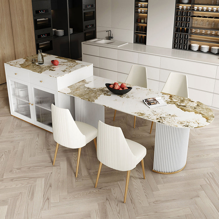 Metal Modern Free Form Indoor Table Sintered Stone Table for Kitchen and Dining Room