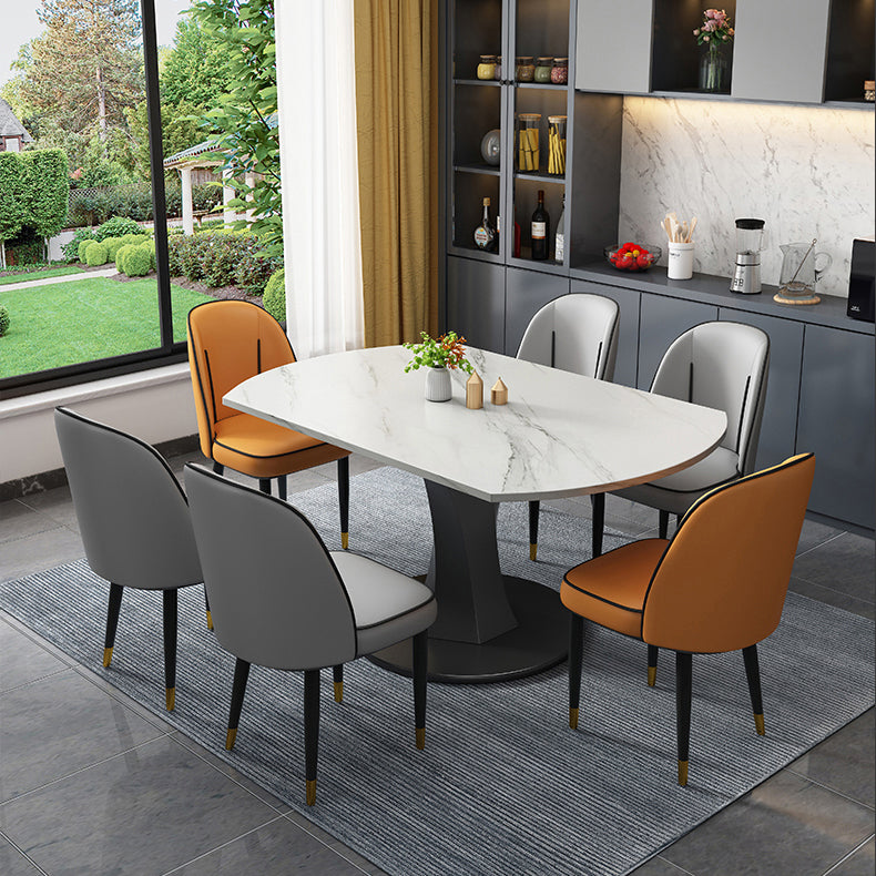 Modern Style Sintered Stone Dining Table White Round Drop-Leaf Table with Pedestal Base