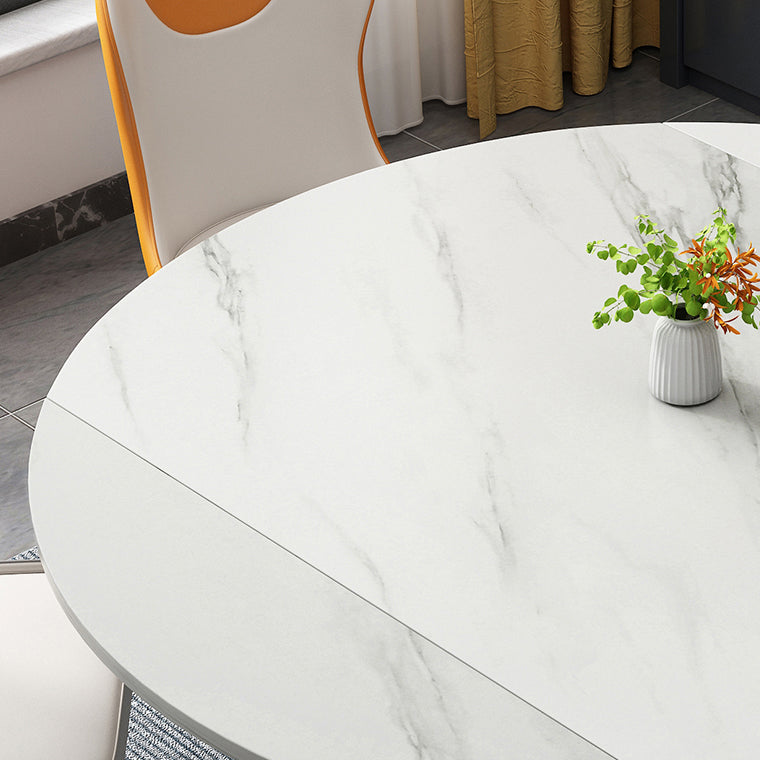 Modern Style Sintered Stone Dining Table White Round Drop-Leaf Table with Pedestal Base