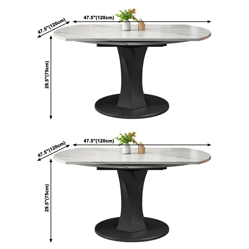 Modern Style Sintered Stone Dining Table White Round Drop-Leaf Table with Pedestal Base