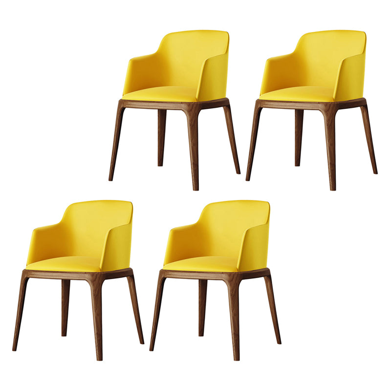 Contemporary Style Leather Chair Arm Parsons Chair with Wooden Legs for Dining Room