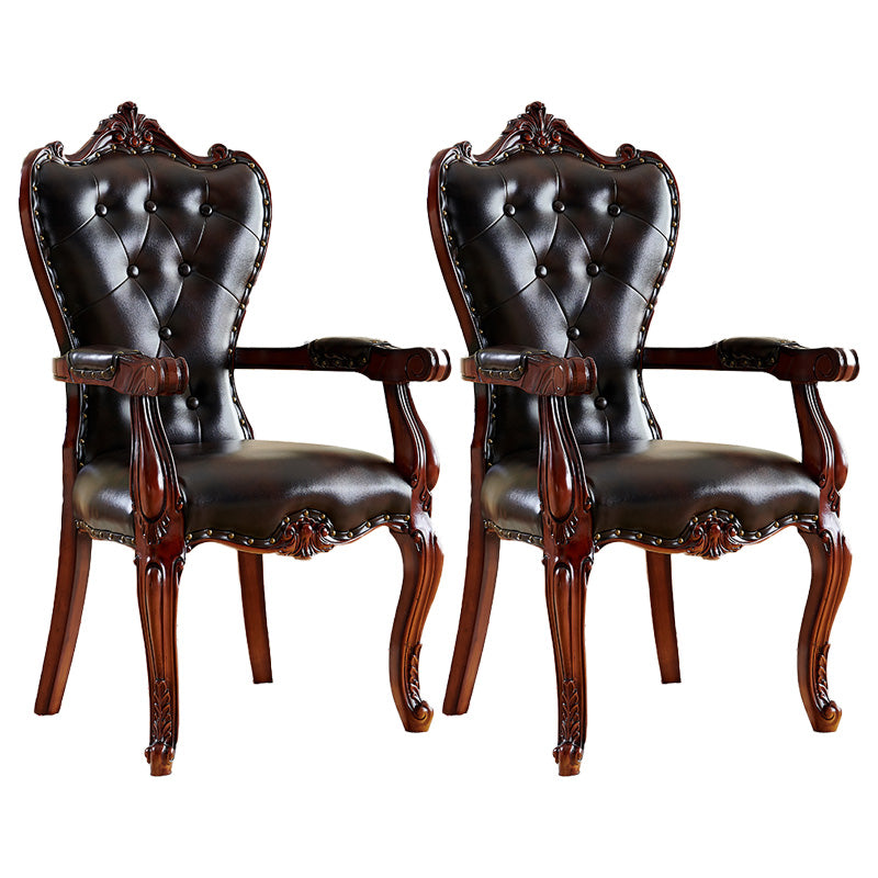 Victorian Dining Arm Chair Solid Back Side Chair with Wood Legs for Home Use