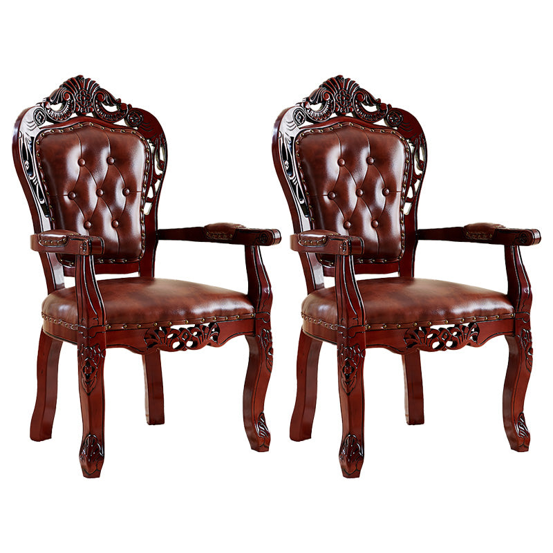 Victorian Dining Arm Chair Solid Back Side Chair with Wood Legs for Home Use