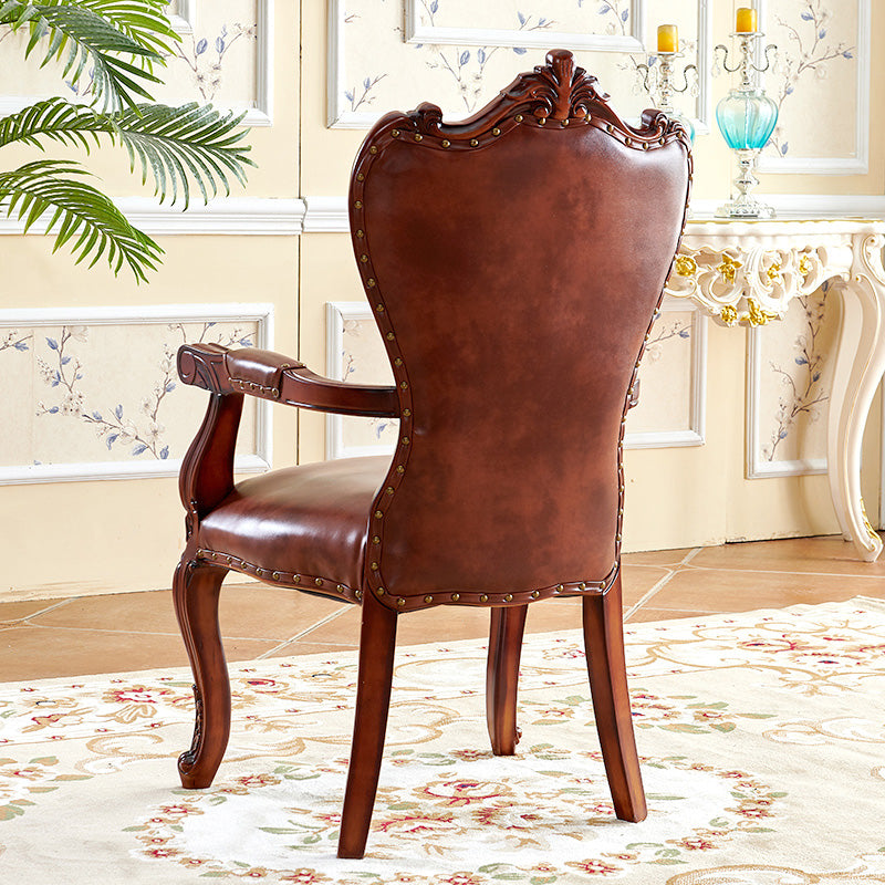 Victorian Dining Arm Chair Solid Back Side Chair with Wood Legs for Home Use