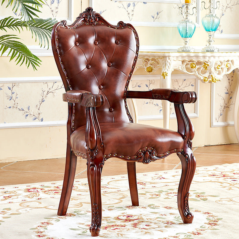 Victorian Dining Arm Chair Solid Back Side Chair with Wood Legs for Home Use