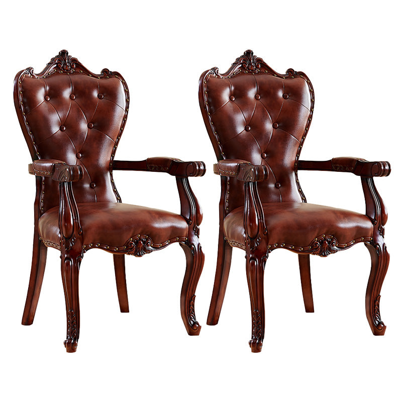 Victorian Dining Arm Chair Solid Back Side Chair with Wood Legs for Home Use