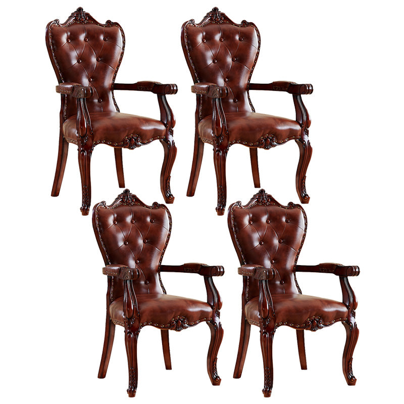 Victorian Dining Arm Chair Solid Back Side Chair with Wood Legs for Home Use