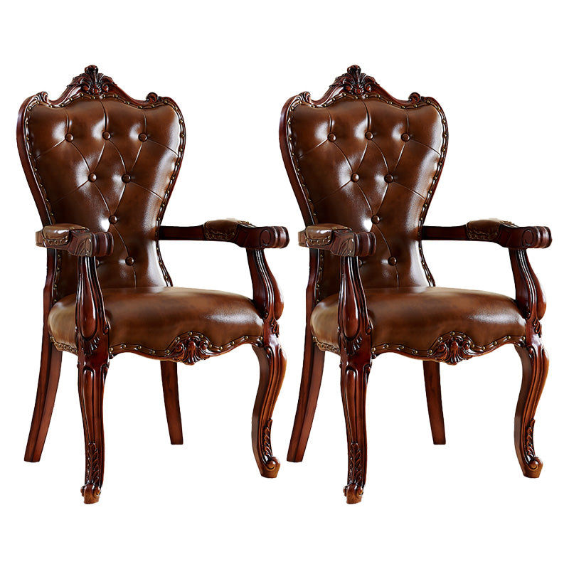 Victorian Dining Arm Chair Solid Back Side Chair with Wood Legs for Home Use