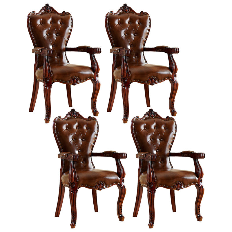 Victorian Dining Arm Chair Solid Back Side Chair with Wood Legs for Home Use