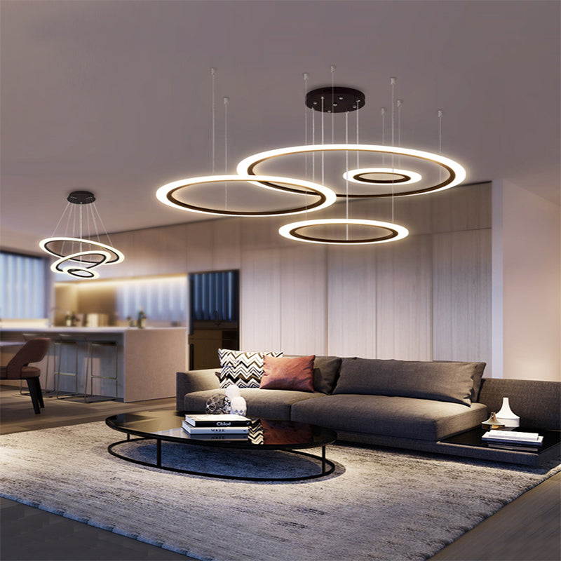 Grande moderno lampadario moderno multipli anelli lampadario apparecchi di illuminazione in metallo lampadario