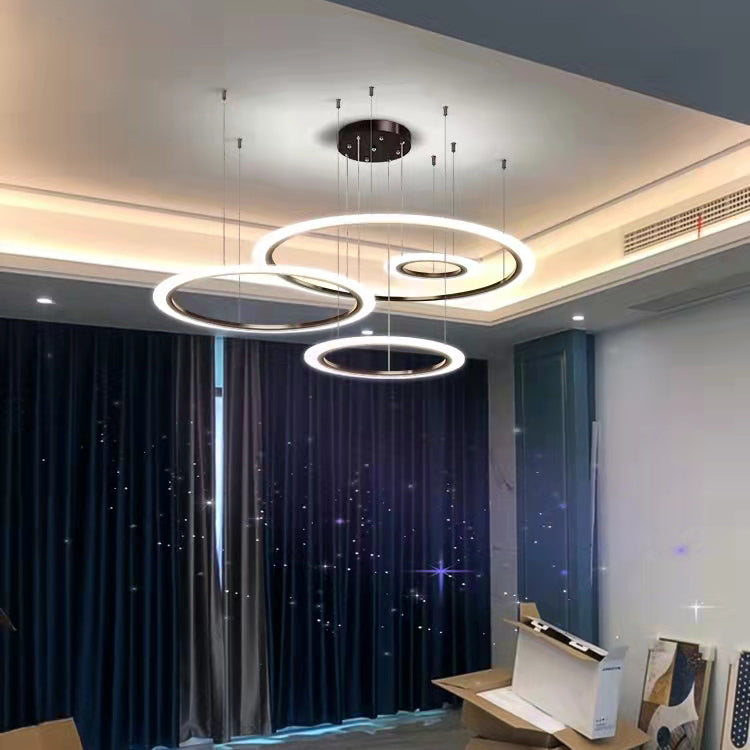 Grande moderno lampadario moderno multipli anelli lampadario apparecchi di illuminazione in metallo lampadario