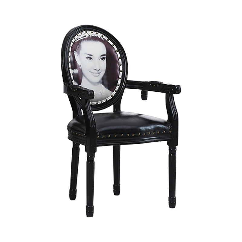 Farmhouse Dining Arm Chair King Louis Back Side Chair with Wood Legs for Home Use