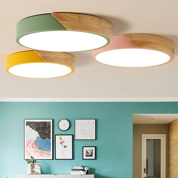 Plafonnier LED de style Macron avec cadre en métal et bois, plafonnier pour chambre d'enfant