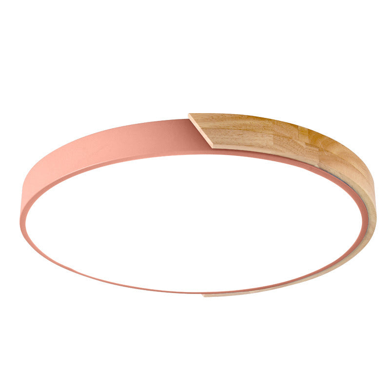 Plafondmontagelamp voor meisjesjongenskamer Macron-stijl Inbouwlamp van metaal en houten frame