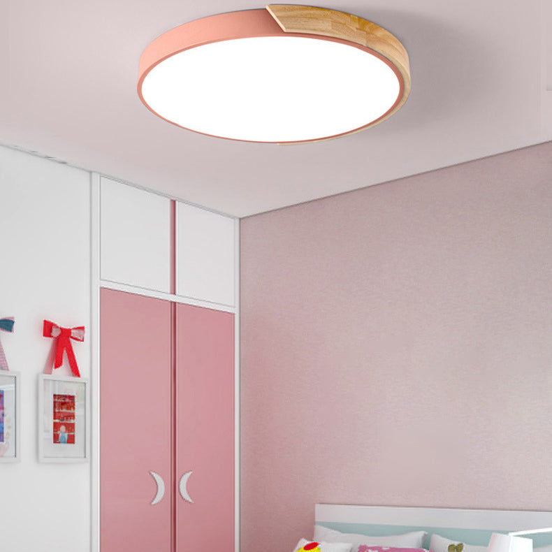 Plafondmontagelamp voor meisjesjongenskamer Macron-stijl Inbouwlamp van metaal en houten frame