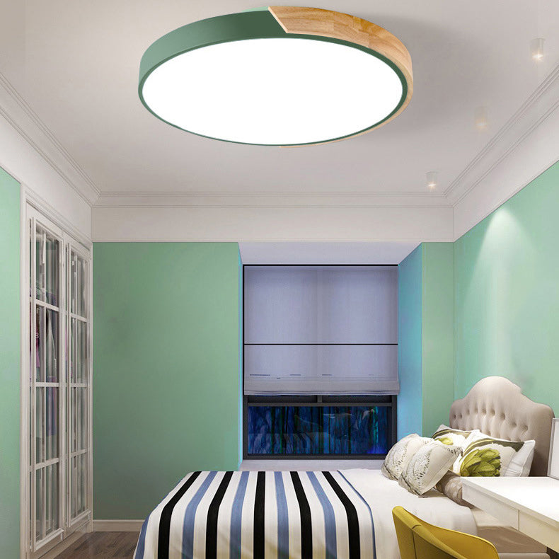 Plafondmontagelamp voor meisjesjongenskamer Macron-stijl Inbouwlamp van metaal en houten frame