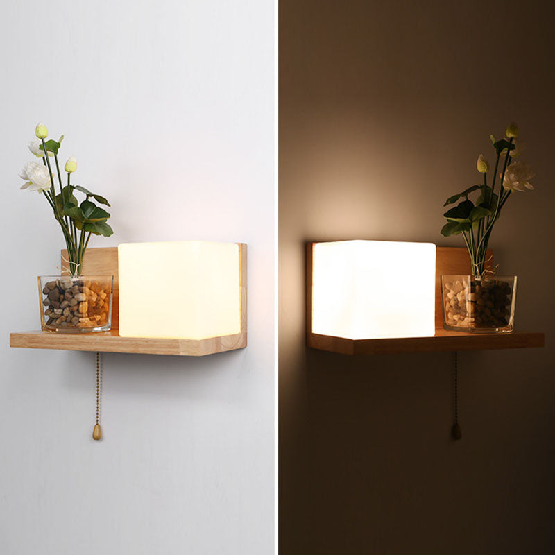 Lampada da parete rettangolare in legno in vetro minimalista moderno Pronzo da parete interno
