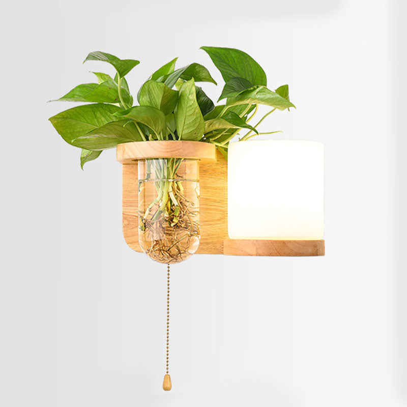 Nordische moderne Wandmontage helles Holz 1-Licht-Wandlampen für Schlafzimmer, Schiffe ohne Pflanzen