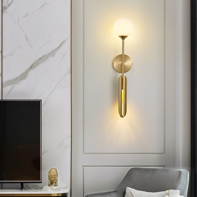 Contemporary Glass Wall Sconce Armed 2-Light Wall Mounted Light for Bedroom