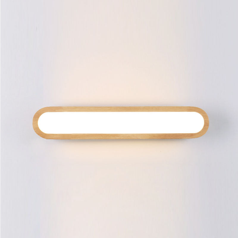 Wood 1-Light Linear Shade Wall Sconce Modern Simple Style Mirror Wall Lighting in Brown