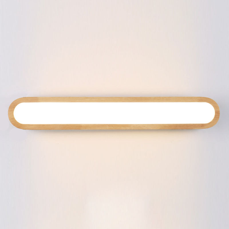 Wood 1-Light Linear Shade Wall Sconce Modern Simple Style Mirror Wall Lighting in Brown