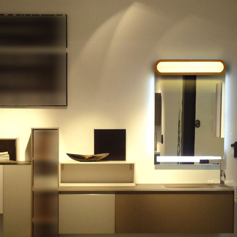 Wood 1-Light Linear Shade Wall Sconce Modern Simple Style Mirror Wall Lighting in Brown