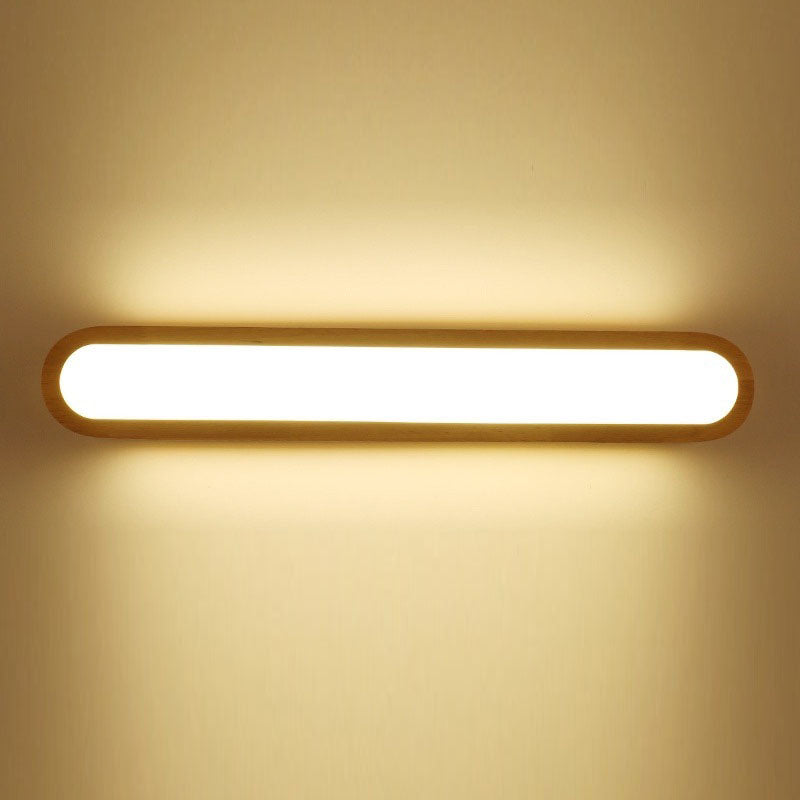 Wood 1-Light Linear Shade Wall Sconce Modern Simple Style Mirror Wall Lighting in Brown