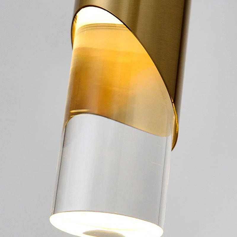 Apparecchiatura cilindrica moderna a sospensione della lampada appesa acrilica in finitura dorata